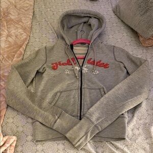 Hollister Light Gray Hoodie with Red Logo